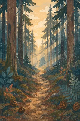 Narrow Forest Path Toward Morning Light