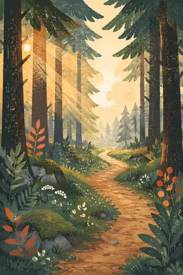 Narrow Forest Path Toward Morning Light