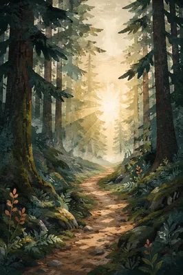 Narrow Forest Path Toward Morning Light