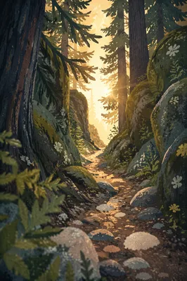 Narrow Evergreen Path Toward Morning Light