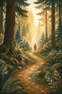 Narrow Forest Path Toward Morning Light