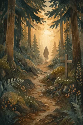 Narrow Evergreen Path Toward Morning Light
