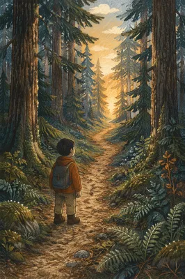 Narrow Evergreen Path Toward Morning Light