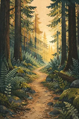 Narrow Forest Path Toward Morning Light