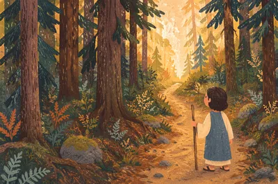 Narrow Forest Path Toward Golden Light