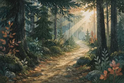 Narrow Forest Path Toward Morning Light