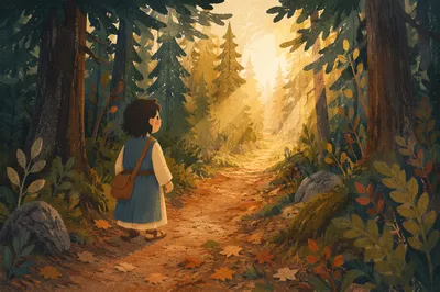 Narrow Forest Path Toward Golden Light