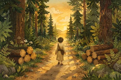 Narrow Evergreen Forest Path Toward Light