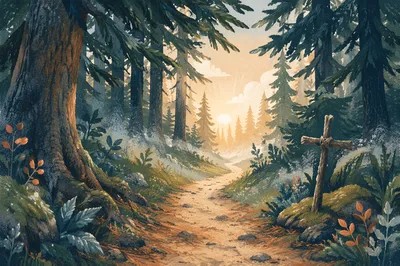 Narrow Forest Path Toward Morning Light