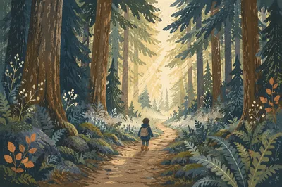 Narrow Forest Path Toward Morning Light