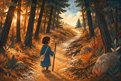 Narrow Forest Path Toward Glowing Light