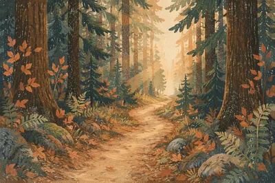 Narrow Forest Path Toward Morning Light