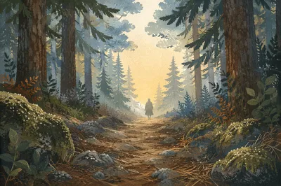 Narrow Forest Path Toward Morning Light