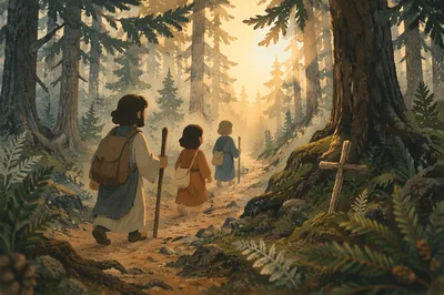 Narrow Evergreen Path Toward Morning Light