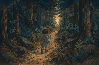 Narrow Evergreen Path Toward Golden Light