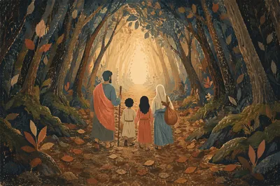 Narrow Evergreen Path Toward Golden Light