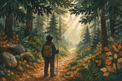 Narrow Forest Path Toward Hopeful Light