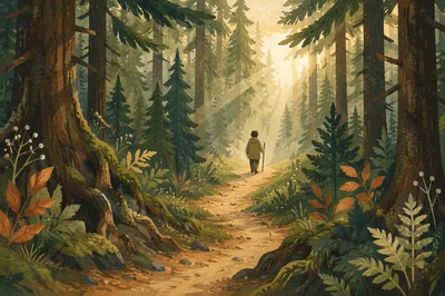 Narrow Forest Path Toward Morning Light