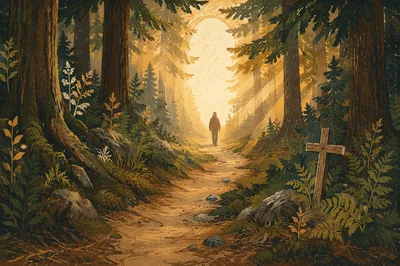 Narrow Forest Path Toward Morning Light
