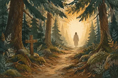 Narrow Evergreen Path Toward Morning Light
