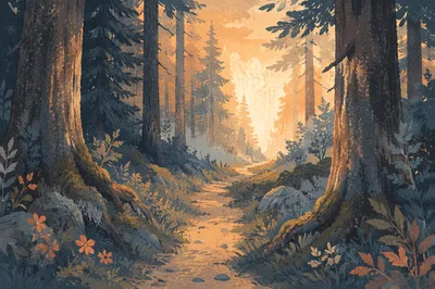 Narrow Forest Path Toward Morning Light
