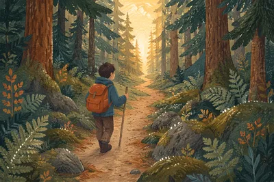 Narrow Evergreen Path Toward Morning Light