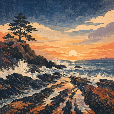 Sunrise Waves Crashing on Evergreen Coast