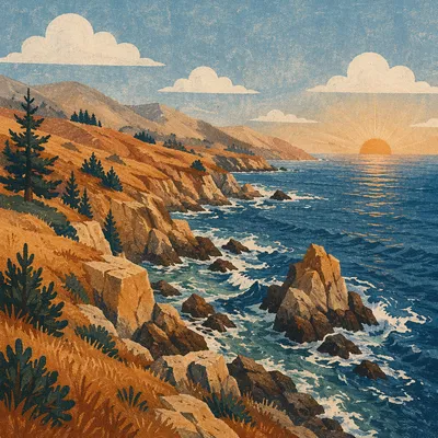 Sunrise Waves on Rugged Evergreen Coast