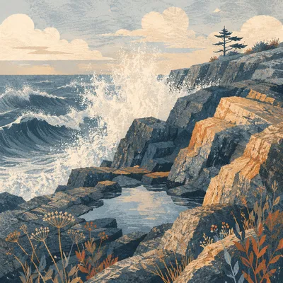 Sunrise Waves Crashing on Evergreen Coast