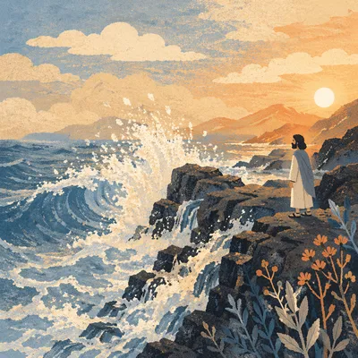 Sunrise Waves Crashing on Volcanic Rocks