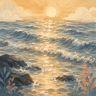 Golden Sunrise Waves Over Coastal Rocks