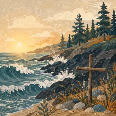 Sunrise Waves and Cross by Evergreen Coast
