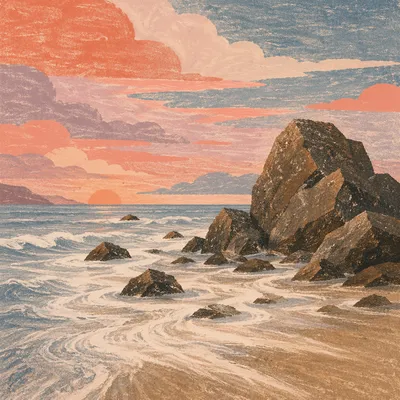 Sunrise Waves Over Steadfast Coastal Rocks