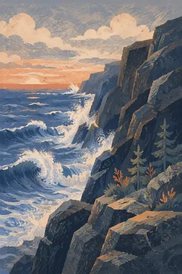 Crashing Waves at Evergreen Sunrise Cliffs
