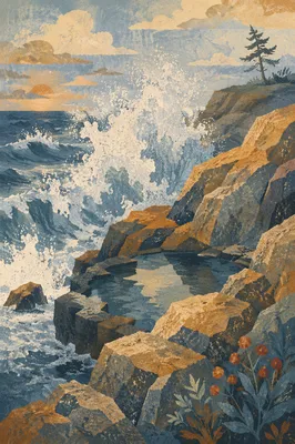 Sunrise Waves Crashing on Evergreen Coast