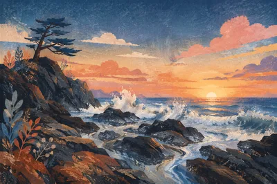 Sunrise Waves Crashing on Evergreen Coast