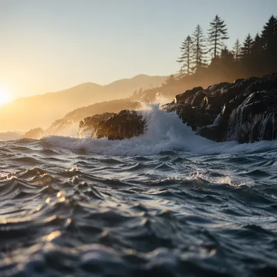Evergreen Cliffs at Ocean Sunrise