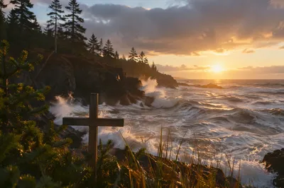 Wooden Cross by Stormy Sunrise Coast