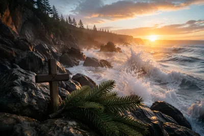Evergreen Cross by Crashing Sunrise Waves