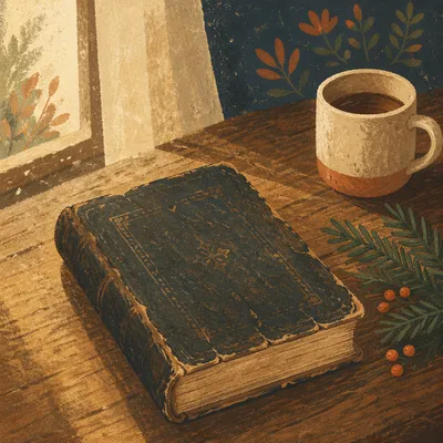 Vintage Worn Bible with Evergreen Sprigs