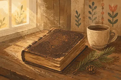 Old Worn Bible with Evergreen Sprig