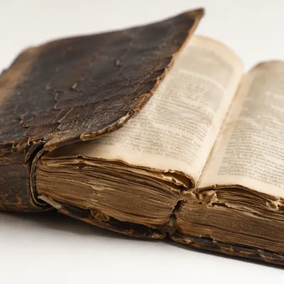 Antique Worn Bible on White Surface