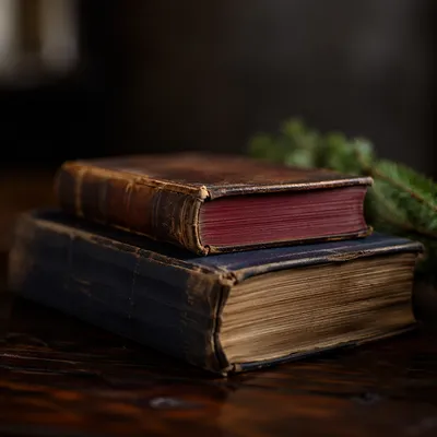 Vintage Worn Bibles with Evergreen Sprig