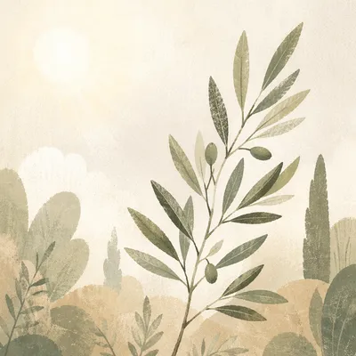 Evergreen Olive Branch Peaceful Garden Closeup