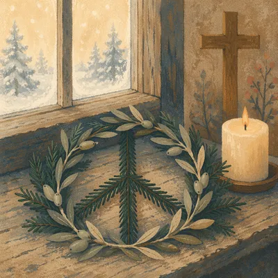 Olive Branch Peace Symbol in Rustic Chapel