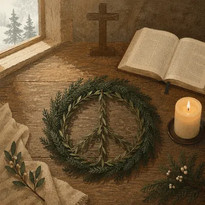 Olive Branch Peace Wreath in Rustic Chapel