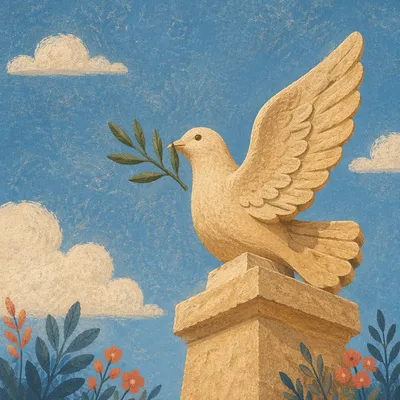 Sandstone Dove with Evergreen Olive Branch