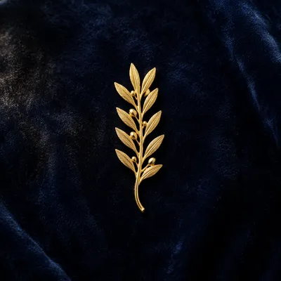 Gold Olive Branch Pin on Navy Velvet