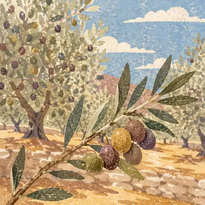 Sunlit Olive Branch Peace in Orchard