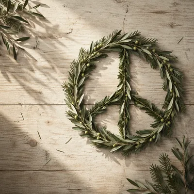 Olive Branch Peace Symbol with Evergreen